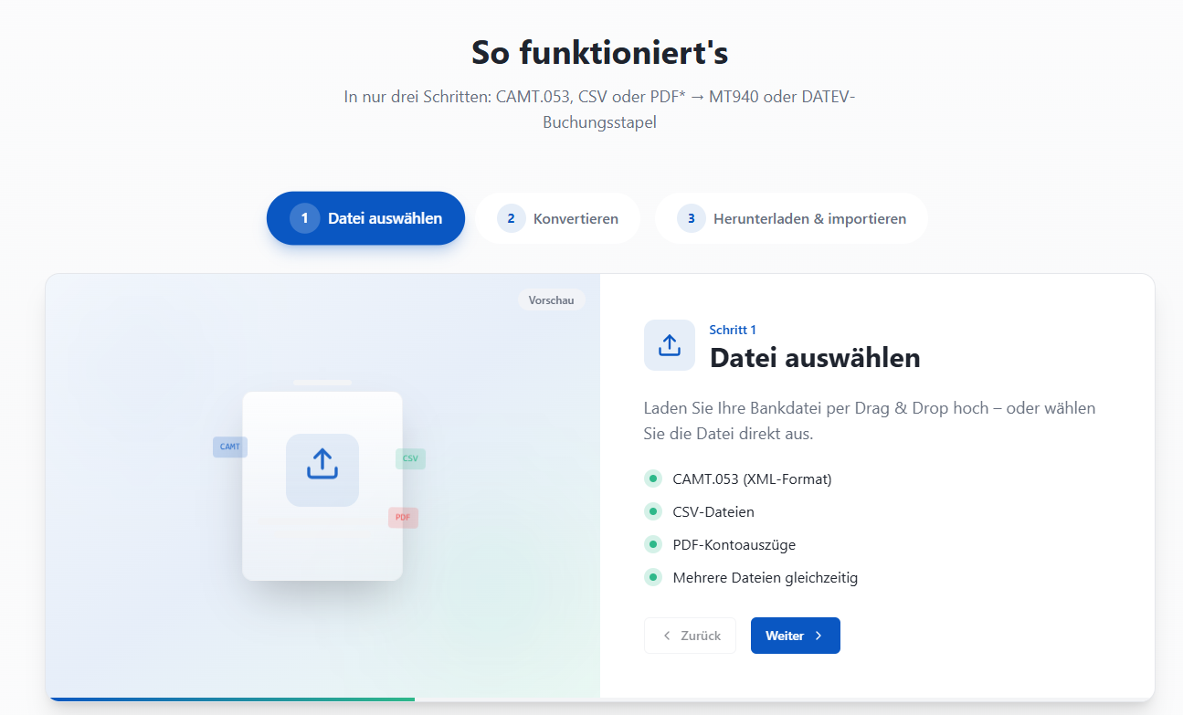 CAMT.053 in MT940 umwandeln in 2025 – was sich ab November 2025 ändert, was DATEV kann (und was nicht) und wie unser Konverter hilft 1 CAMT.053 in MT940 umwandeln